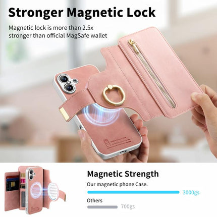 Precision Hole Silver-Edged Ring RFID Blocking Zipper Wallet Magnetic Vegan Leather Phone Case, For iPhone 17, For iPhone 16 Pro Max, For iPhone 16 Pro
