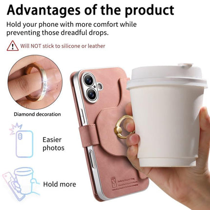 Precision Hole Silver-Edged Ring RFID Blocking Zipper Wallet Magnetic Vegan Leather Phone Case, For iPhone 17, For iPhone 16 Pro Max, For iPhone 16 Pro