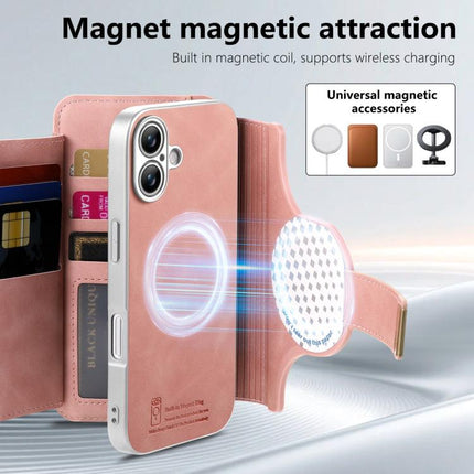 Precision Hole Silver-Edged Ring RFID Blocking Zipper Wallet Magnetic Vegan Leather Phone Case, For iPhone 17, For iPhone 16 Pro Max, For iPhone 16 Pro