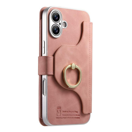 Precision Hole Silver-Edged Ring RFID Blocking Zipper Wallet Magnetic Vegan Leather Phone Case, For iPhone 16 Plus, For iPhone 16, For iPhone 15 Pro Max