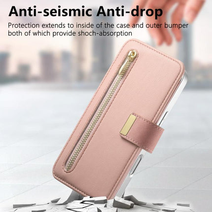 Precision Hole Silver-Edged Ring RFID Blocking Zipper Wallet Magnetic Vegan Leather Phone Case, For iPhone 16 Plus, For iPhone 16, For iPhone 15 Pro Max