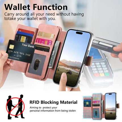Precision Hole Silver-Edged Ring RFID Blocking Zipper Wallet Magnetic Vegan Leather Phone Case, For iPhone 16 Plus, For iPhone 16, For iPhone 15 Pro Max