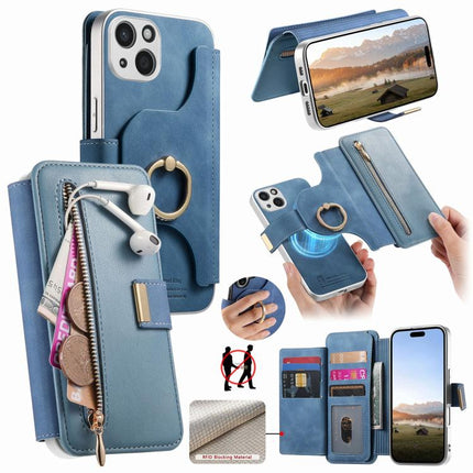 Precision Hole Silver-Edged Ring RFID Blocking Zipper Wallet Magnetic Vegan Leather Phone Case, For iPhone 13 Pro Max, For iPhone 13 Pro, For iPhone 13