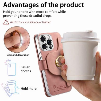 Precision Hole Silver-Edged Ring RFID Blocking Zipper Wallet Magnetic Vegan Leather Phone Case, For iPhone 13 Pro Max, For iPhone 13 Pro, For iPhone 13