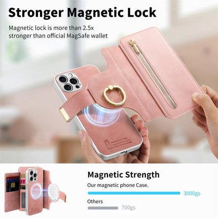 Precision Hole Silver-Edged Ring RFID Blocking Zipper Wallet Magnetic Vegan Leather Phone Case, For iPhone 15 Pro, For iPhone 15 Plus, For iPhone 15