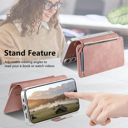 Precision Hole Silver-Edged Ring RFID Blocking Zipper Wallet Magnetic Vegan Leather Phone Case, For iPhone 17e / 16e, For iPhone 16 Pro Max, For iPhone 16 Pro