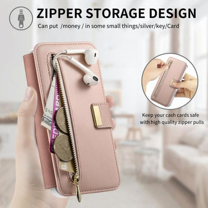 Precision Hole Silver-Edged Ring RFID Blocking Zipper Wallet Magnetic Vegan Leather Phone Case, For iPhone 17e / 16e, For iPhone 16 Pro Max, For iPhone 16 Pro