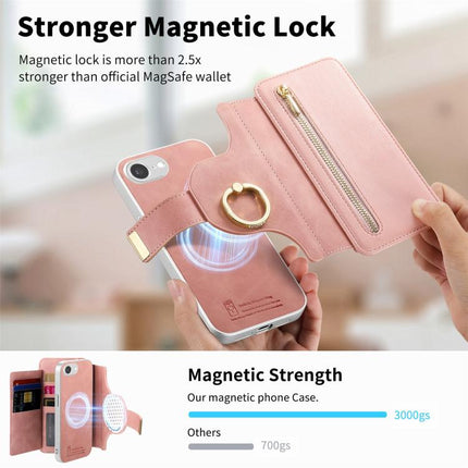 Precision Hole Silver-Edged Ring RFID Blocking Zipper Wallet Magnetic Vegan Leather Phone Case, For iPhone 17e / 16e, For iPhone 16 Pro Max, For iPhone 16 Pro