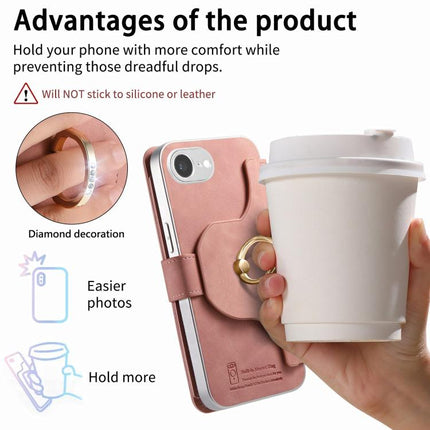 Precision Hole Silver-Edged Ring RFID Blocking Zipper Wallet Magnetic Vegan Leather Phone Case, For iPhone 17e / 16e, For iPhone 16 Pro Max, For iPhone 16 Pro