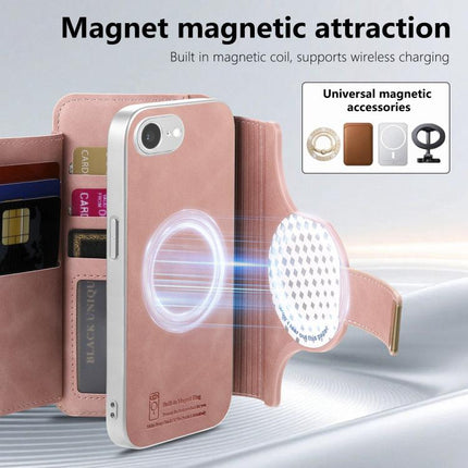 Precision Hole Silver-Edged Ring RFID Blocking Zipper Wallet Magnetic Vegan Leather Phone Case, For iPhone 17e / 16e, For iPhone 16 Pro Max, For iPhone 16 Pro