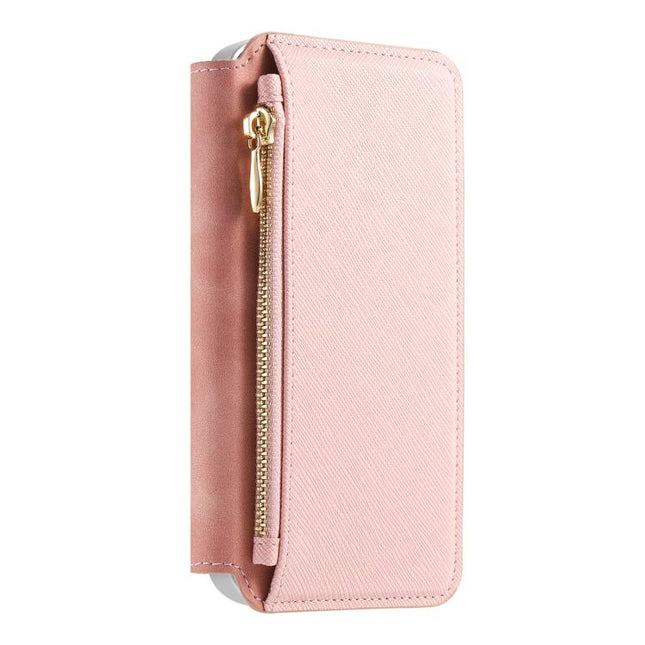 CaseNeo Precision Hole Silver-Edged Magnetic Zipper Wallet Cross-Grain Vegan Leather Phone Case, For iPhone 16 Pro, For iPhone 16 Plus, For iPhone 16
