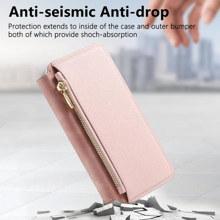 CaseNeo Precision Hole Silver-Edged Magnetic Zipper Wallet Cross-Grain Vegan Leather Phone Case, For iPhone 16 Pro, For iPhone 16 Plus, For iPhone 16