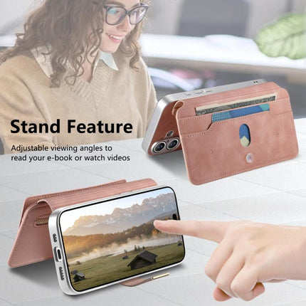 CaseNeo Precision Hole Silver-Edged Magnetic Zipper Wallet Cross-Grain Vegan Leather Phone Case, For iPhone 16 Pro, For iPhone 16 Plus, For iPhone 16