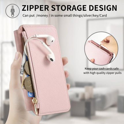 CaseNeo Precision Hole Silver-Edged Magnetic Zipper Wallet Cross-Grain Vegan Leather Phone Case, For iPhone 16 Pro, For iPhone 16 Plus, For iPhone 16