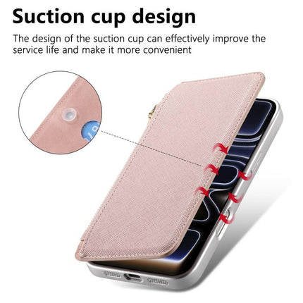 CaseNeo Precision Hole Silver-Edged Magnetic Zipper Wallet Cross-Grain Vegan Leather Phone Case, For iPhone 15 Pro Max, For iPhone 15 Pro, For iPhone 15 Plus