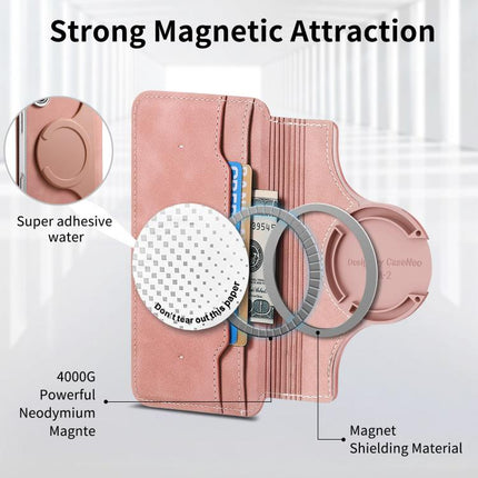 CaseNeo Precision Hole Silver-Edged Magnetic Zipper Wallet Cross-Grain Vegan Leather Phone Case, For iPhone 15, For iPhone 14, For iPhone 14 Pro