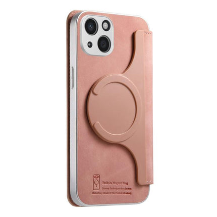 CaseNeo Precision Hole Silver-Edged Magnetic Zipper Wallet Cross-Grain Vegan Leather Phone Case, For iPhone 13