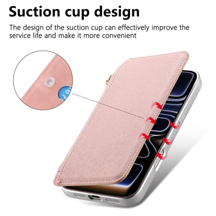 CaseNeo Precision Hole Silver-Edged Magnetic Zipper Wallet Cross-Grain Vegan Leather Phone Case, For iPhone 18 / 17, For iPhone 17e / 16e, For iPhone 16 Pro Max