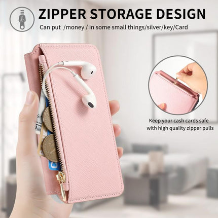 CaseNeo Precision Hole Silver-Edged Magnetic Zipper Wallet Cross-Grain Vegan Leather Phone Case, For iPhone 18 / 17, For iPhone 17e / 16e, For iPhone 16 Pro Max