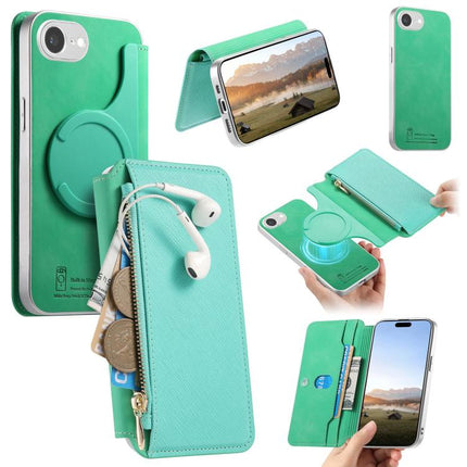 CaseNeo Precision Hole Silver-Edged Magnetic Zipper Wallet Cross-Grain Vegan Leather Phone Case, For iPhone 18 / 17, For iPhone 17e / 16e, For iPhone 16 Pro Max