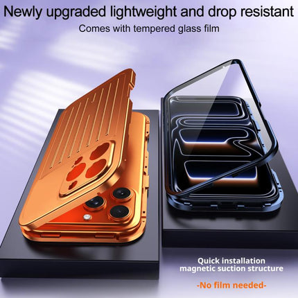 Suitcase Texture Magnetic King Series Aluminum Alloy Phone Case with Tempered Glass Film, For iPhone 16 Pro, For iPhone 15 Pro Max, For iPhone 15 Pro, For iPhone 14 Pro