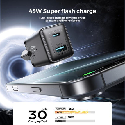 JOYROOM JR-TG8 45W USB and Type-C Dual Interface GaN Fast Charger, EU Plug, UK Plug