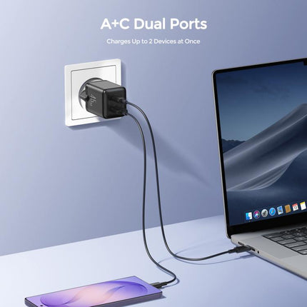 JOYROOM JR-TG8 45W USB and Type-C Dual Interface GaN Fast Charger, EU Plug, UK Plug