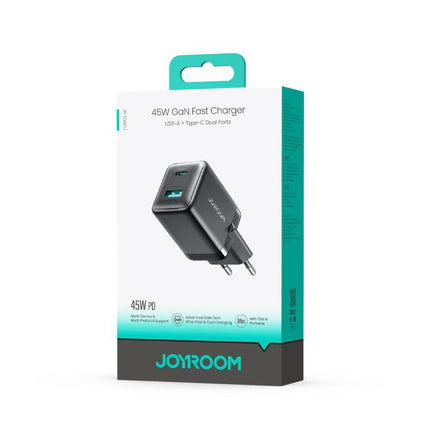 JOYROOM JR-TG8 45W USB and Type-C Dual Interface GaN Fast Charger, EU Plug, UK Plug
