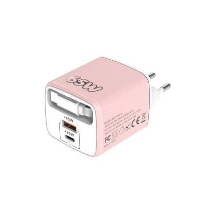 ADC-PD013 Sugar Cube 65W Type-C and USB Dual-port Fast Charger with Type-C Retractable Cable, EU Plug, US Plug, UK Plug