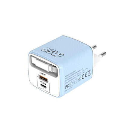 ADC-PD013 Sugar Cube 65W Type-C and USB Dual-port Fast Charger with Type-C Retractable Cable, EU Plug, US Plug, UK Plug