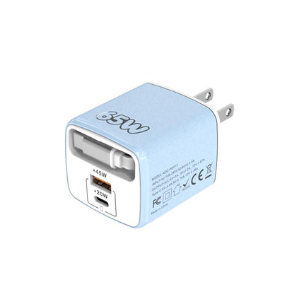 ADC-PD013 Sugar Cube 65W Type-C and USB Dual-port Fast Charger with Type-C Retractable Cable, EU Plug, US Plug, UK Plug