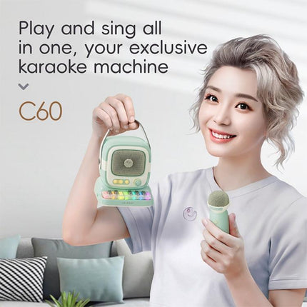 C60 Mini Bluetooth-compatible Karaoke Speaker with Piano Keyboard and Wireless Microphone
