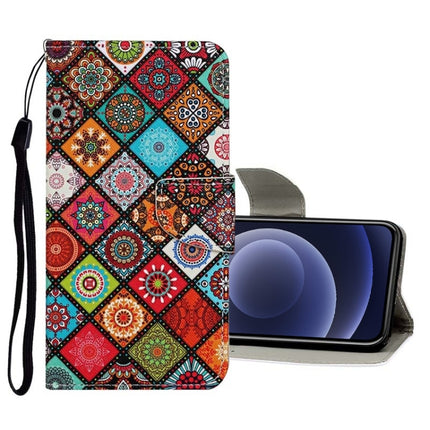 Funda de cuero con tapa horizontal con patrón de dibujo de colores, ranuras para tarjetas y billetera, para iPhone 12 mini