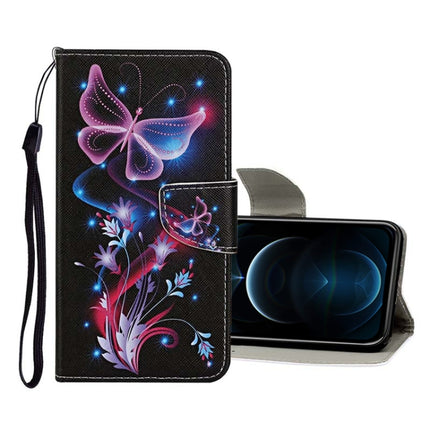 Horizontale Klapphülle aus Leder mit farbigem Zeichenmuster, Halter, Kartenfächern und Geldbörse, für iPhone 12/12 Pro