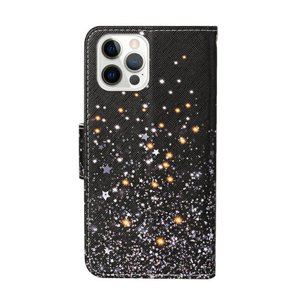 Horizontale Klapphülle aus Leder mit farbigem Zeichenmuster, Halter, Kartenfächern und Geldbörse, für iPhone 12/12 Pro