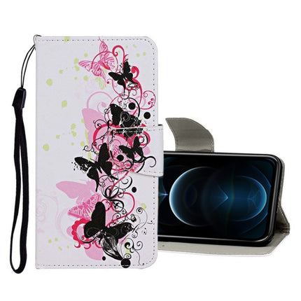 Horizontale Klapphülle aus Leder mit farbigem Zeichenmuster, Halter, Kartenfächern und Geldbörse, für iPhone 12/12 Pro