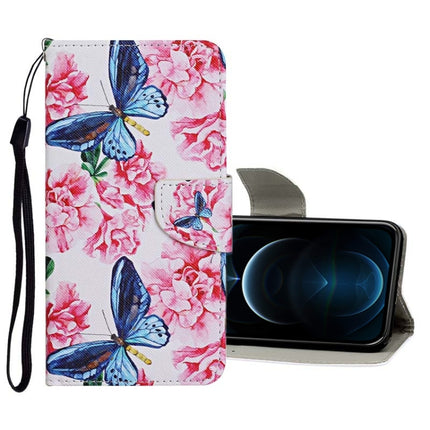 Horizontale Klapphülle aus Leder mit farbigem Zeichenmuster, Halter, Kartenfächern und Geldbörse, für iPhone 12/12 Pro