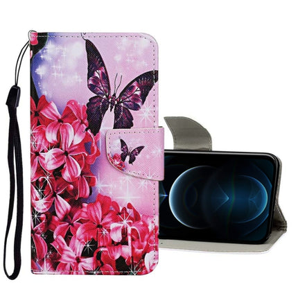 Horizontale Klapphülle aus Leder mit farbigem Zeichenmuster, Halter, Kartenfächern und Geldbörse, für iPhone 12/12 Pro