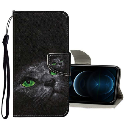 Horizontale Klapphülle aus Leder mit farbigem Zeichenmuster, Halter, Kartenfächern und Geldbörse, für iPhone 12/12 Pro