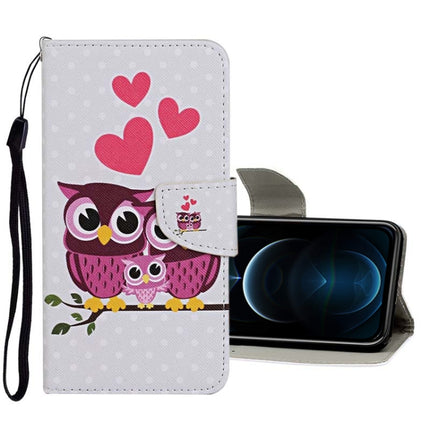 Horizontale Klapphülle aus Leder mit farbigem Zeichenmuster, Halter, Kartenfächern und Geldbörse, für iPhone 12/12 Pro