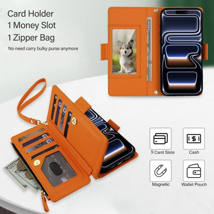 Crossbody Diamond 9 Card Slots Zipper Bag Vegan Leather Phone Case, For iPhone 17 Pro Max, For iPhone 17 Pro, For iPhone 16 Pro Max
