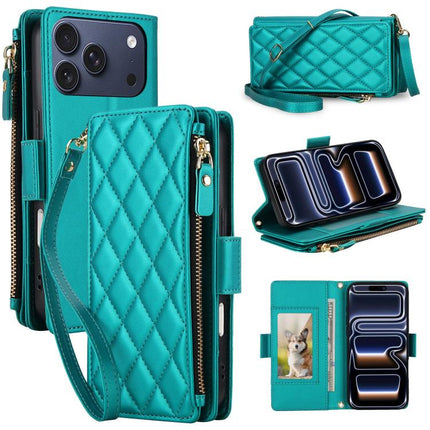 Crossbody Diamond 9 Card Slots Zipper Bag Vegan Leather Phone Case, For iPhone 17 Pro Max, For iPhone 17 Pro, For iPhone 16 Pro Max