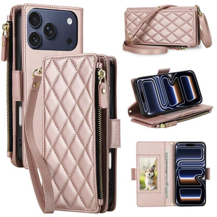 Crossbody Diamond 9 Card Slots Zipper Bag Vegan Leather Phone Case, For iPhone 17 Pro Max, For iPhone 17 Pro, For iPhone 16 Pro Max