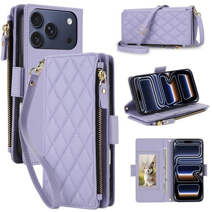 Crossbody Diamond 9 Card Slots Zipper Bag Vegan Leather Phone Case, For iPhone 17 Pro Max, For iPhone 17 Pro, For iPhone 16 Pro Max