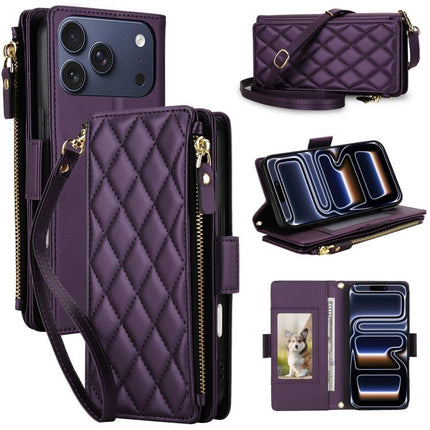 Crossbody Diamond 9 Card Slots Zipper Bag Vegan Leather Phone Case, For iPhone 17 Pro Max, For iPhone 17 Pro, For iPhone 16 Pro Max