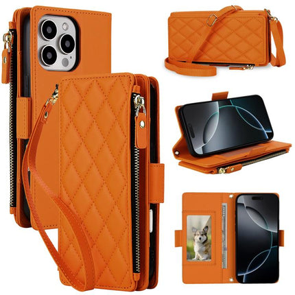 Crossbody Diamond 9 Card Slots Zipper Bag Vegan Leather Phone Case, For iPhone 17 Pro Max, For iPhone 17 Pro, For iPhone 16 Pro Max