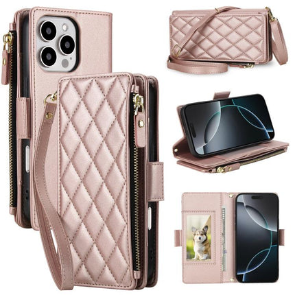 Crossbody Diamond 9 Card Slots Zipper Bag Vegan Leather Phone Case, For iPhone 17 Pro Max, For iPhone 17 Pro, For iPhone 16 Pro Max
