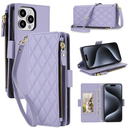 Crossbody Diamond 9 Card Slots Zipper Bag Vegan Leather Phone Case, For iPhone 16 Pro, For iPhone 15 Pro Max, For iPhone 15 Pro