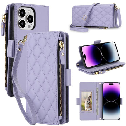 Crossbody Diamond 9 Card Slots Zipper Bag Vegan Leather Phone Case, For iPhone 14 Pro, For iPhone 14 Pro Max, For iPhone 13 Pro Max