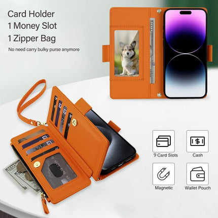 Crossbody Diamond 9 Card Slots Zipper Bag Vegan Leather Phone Case, For iPhone 14 Pro, For iPhone 14 Pro Max, For iPhone 13 Pro Max